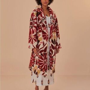 FARM Rio Ainika Flowers Fleece Coat Floral Textured - Red and Pink